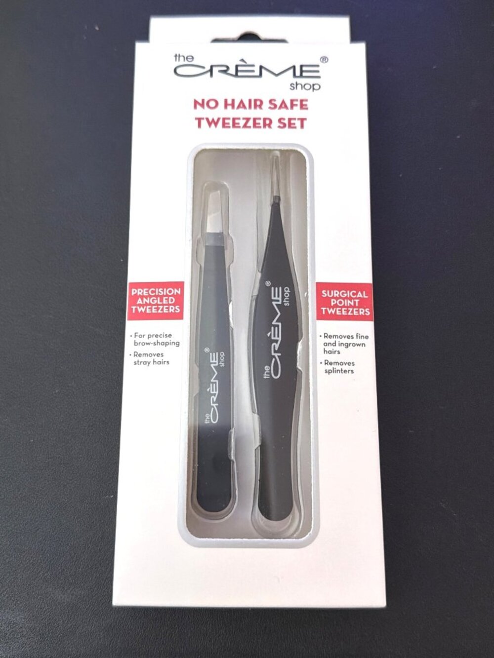 New The Crème Shop No Hair Safe Tweezer Set - Precision Angled & Surgical Point